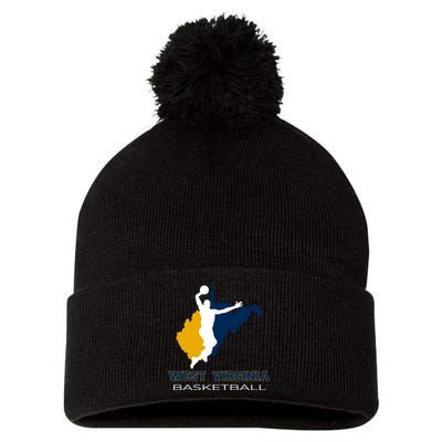 West Virginia Basketball Souvenir State Silhouette Art Gift Pom Pom 12in Knit Beanie