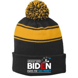 Whoever Voted Biden Owes Me Gas Money Stripe Pom Pom Beanie