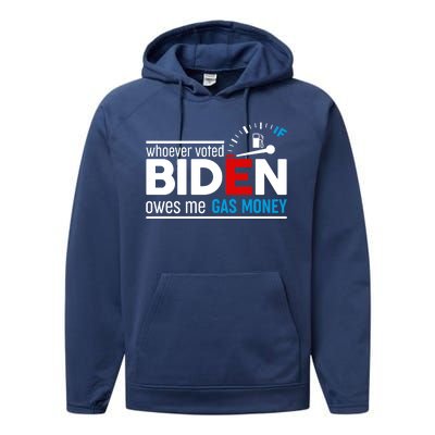 Whoever Voted Biden Owes Me Gas Money Performance Fleece Hoodie