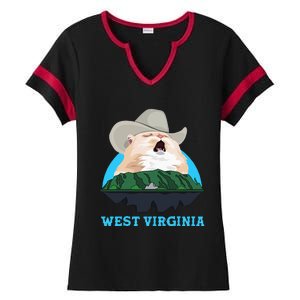 West Virginia Cowboy Cat Singing Meme Meowdy Ladies Halftime Notch Neck Tee