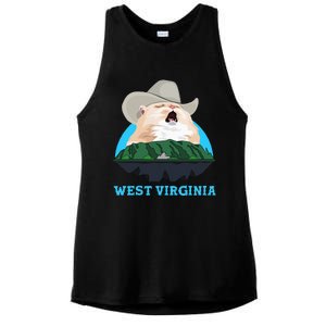 West Virginia Cowboy Cat Singing Meme Meowdy Ladies PosiCharge Tri-Blend Wicking Tank