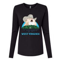 West Virginia Cowboy Cat Singing Meme Meowdy Womens Cotton Relaxed Long Sleeve T-Shirt