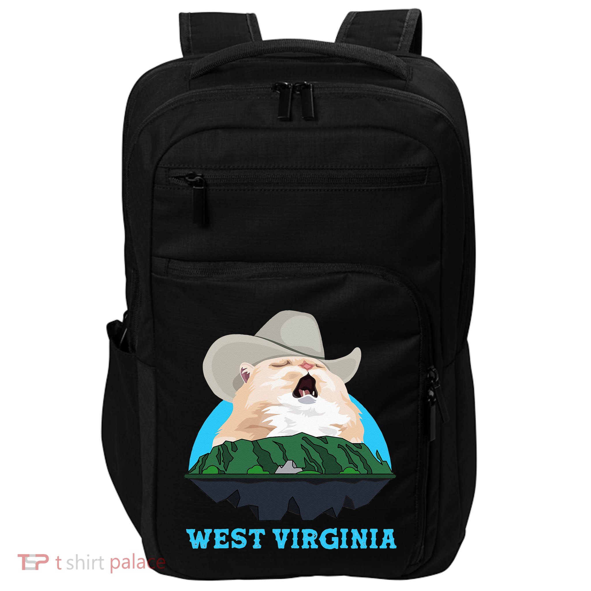West Virginia Cowboy Cat Singing Meme Meowdy Impact Tech Backpack
