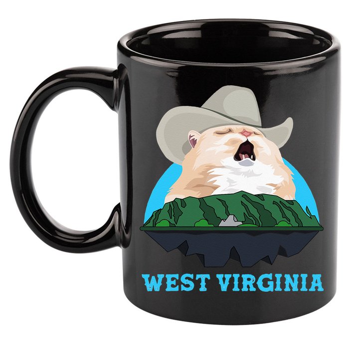 West Virginia Cowboy Cat Singing Meme Meowdy 11oz C Handle Ceramic Mug