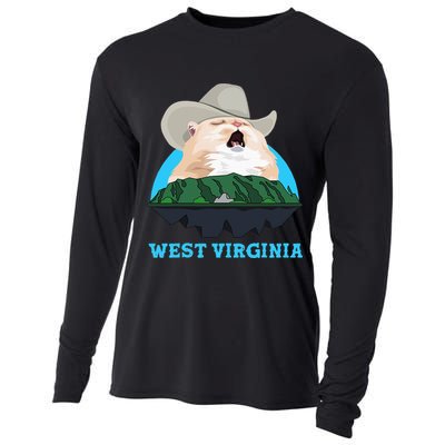 West Virginia Cowboy Cat Singing Meme Meowdy Cooling Performance Long Sleeve Crew