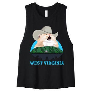 West Virginia Cowboy Cat Singing Meme Meowdy Women's Racerback Cropped Tank