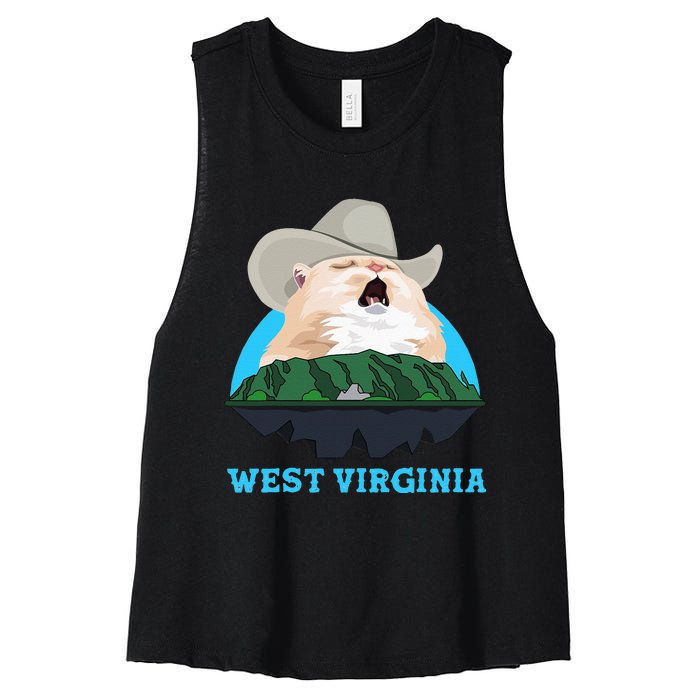 West Virginia Cowboy Cat Singing Meme Meowdy Women's Racerback Cropped Tank