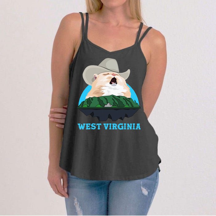 West Virginia Cowboy Cat Singing Meme Meowdy Women's Strappy Tank