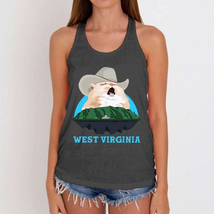 West Virginia Cowboy Cat Singing Meme Meowdy Women's Knotted Racerback Tank