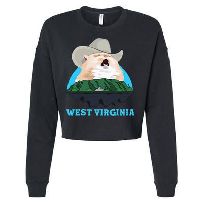 West Virginia Cowboy Cat Singing Meme Meowdy Cropped Pullover Crew