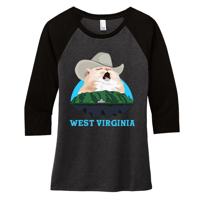 West Virginia Cowboy Cat Singing Meme Meowdy Women's Tri-Blend 3/4-Sleeve Raglan Shirt