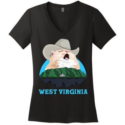 West Virginia Cowboy Cat Singing Meme Meowdy Women's V-Neck T-Shirt