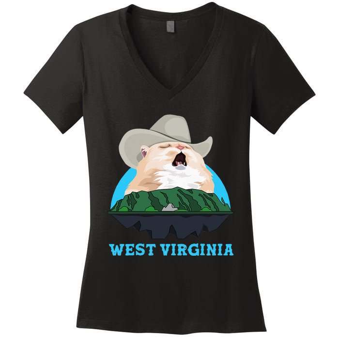 West Virginia Cowboy Cat Singing Meme Meowdy Women's V-Neck T-Shirt