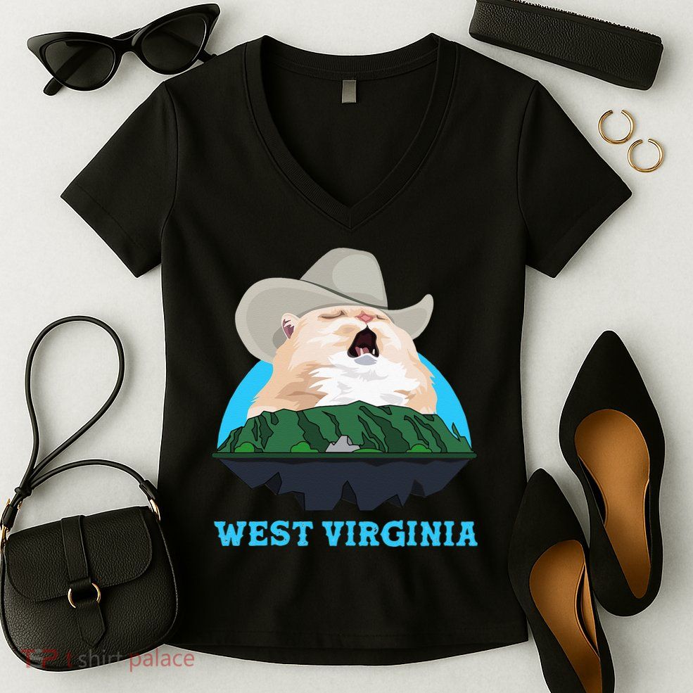 West Virginia Cowboy Cat Singing Meme Meowdy Women's V-Neck T-Shirt