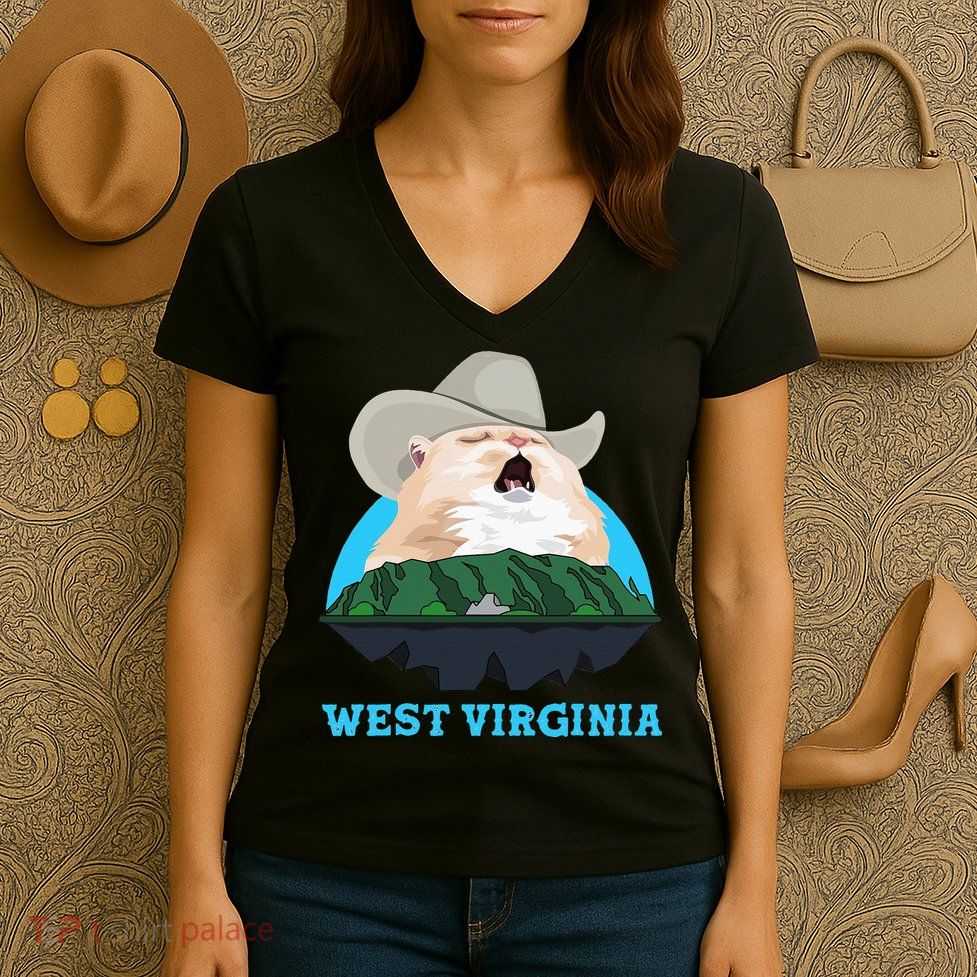 West Virginia Cowboy Cat Singing Meme Meowdy Women's V-Neck T-Shirt