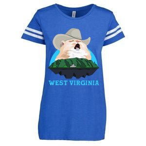 West Virginia Cowboy Cat Singing Meme Meowdy Enza Ladies Jersey Football T-Shirt