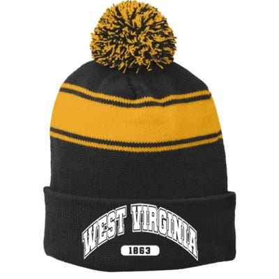 West Virginia Collegiate Style 1863 Stripe Pom Pom Beanie