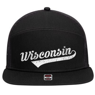 Wisconsin Vintage City 7 Panel Mesh Trucker Snapback Hat