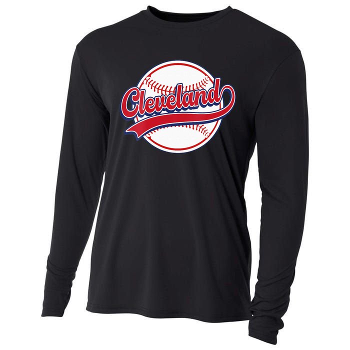 Womens Vintage Cleveland Cityscape Baseball Lover Player And Fans Cooling Performance Long Sleeve Crew