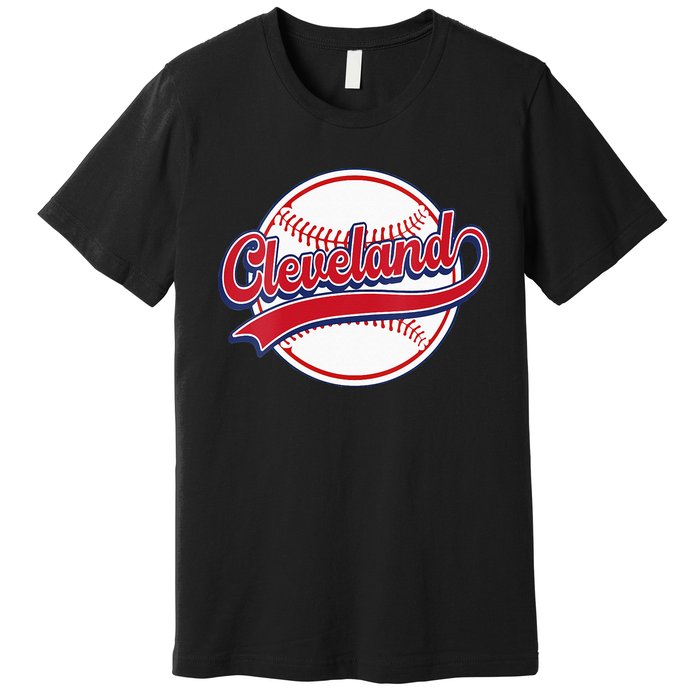 Womens Vintage Cleveland Cityscape Baseball Lover Player And Fans Premium T-Shirt