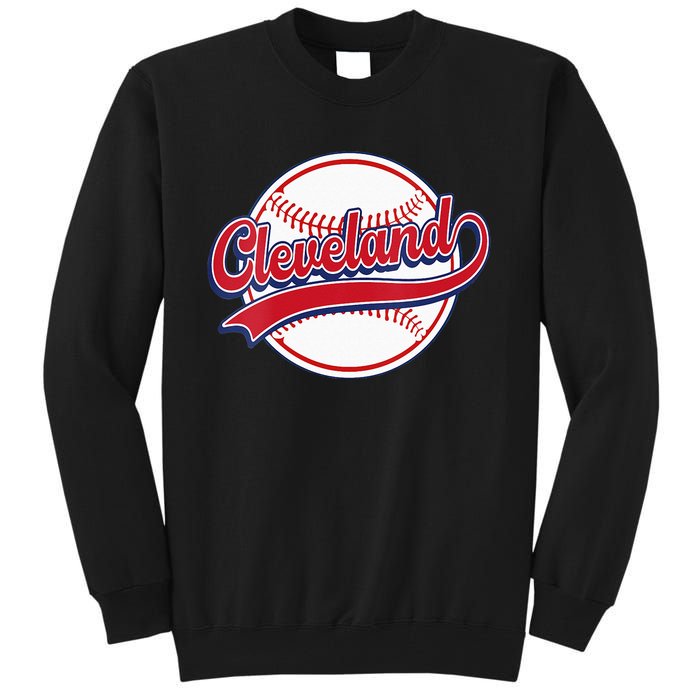 Womens Vintage Cleveland Cityscape Baseball Lover Player And Fans Tall Sweatshirt