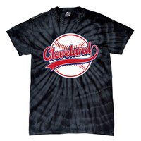 Womens Vintage Cleveland Cityscape Baseball Lover Player And Fans Tie-Dye T-Shirt