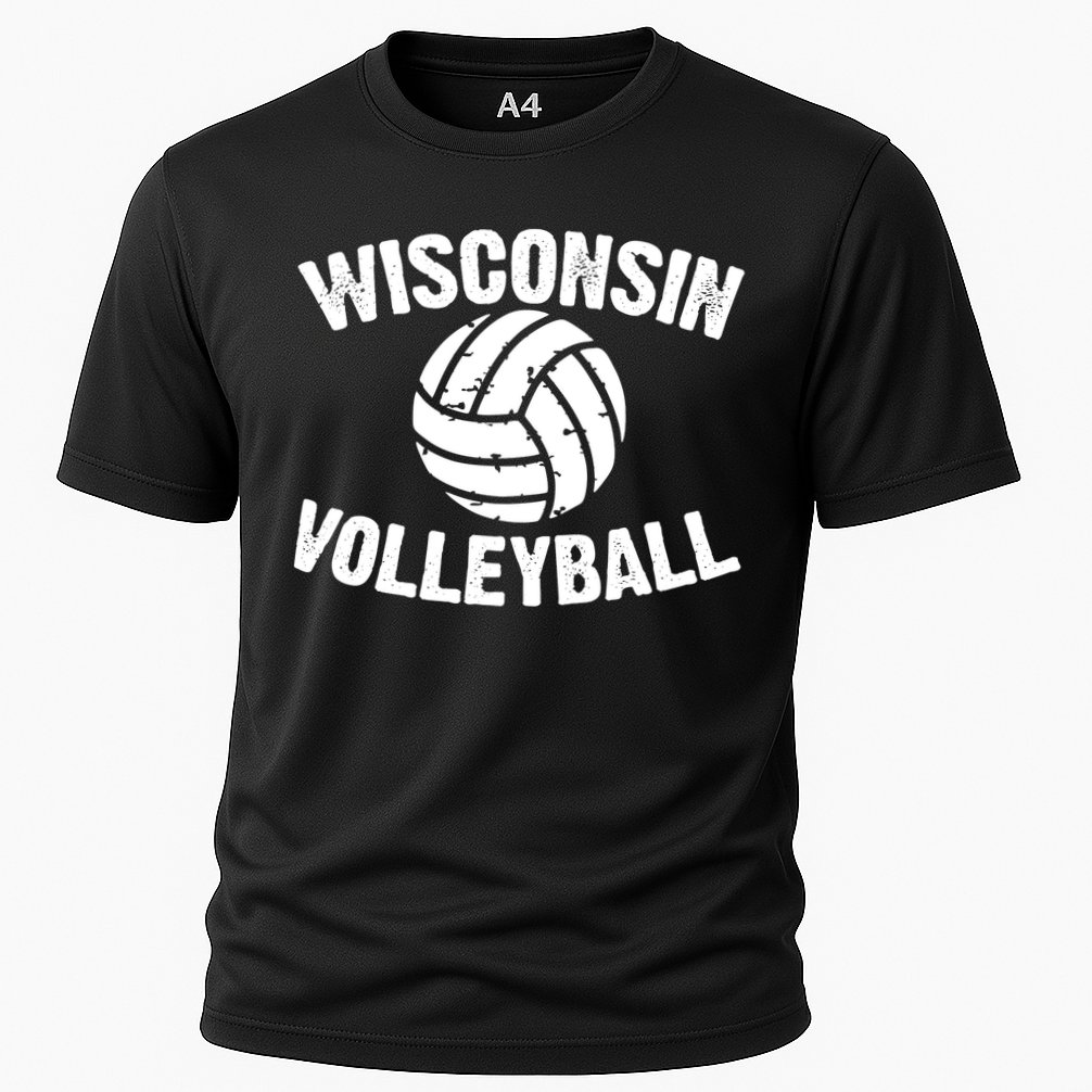 Wisconsin Volleyball Classic Style Vintage Distressed Cooling Performance Crew T-Shirt