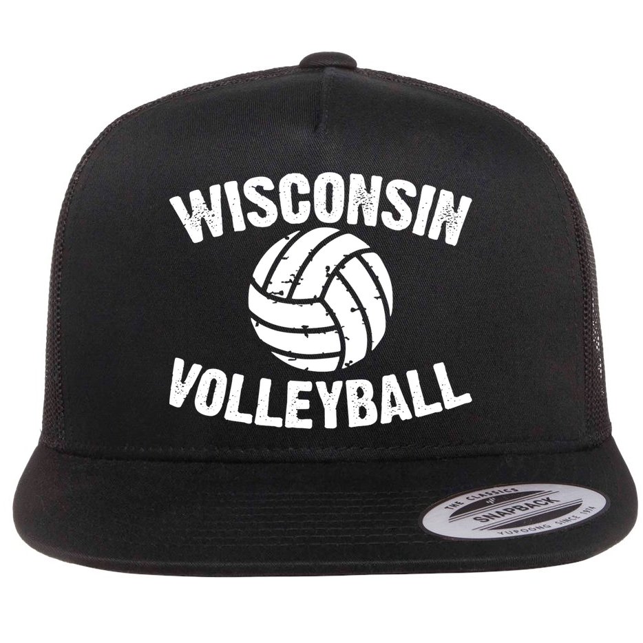 Wisconsin Volleyball Classic Style Vintage Distressed Flat Bill Trucker Hat