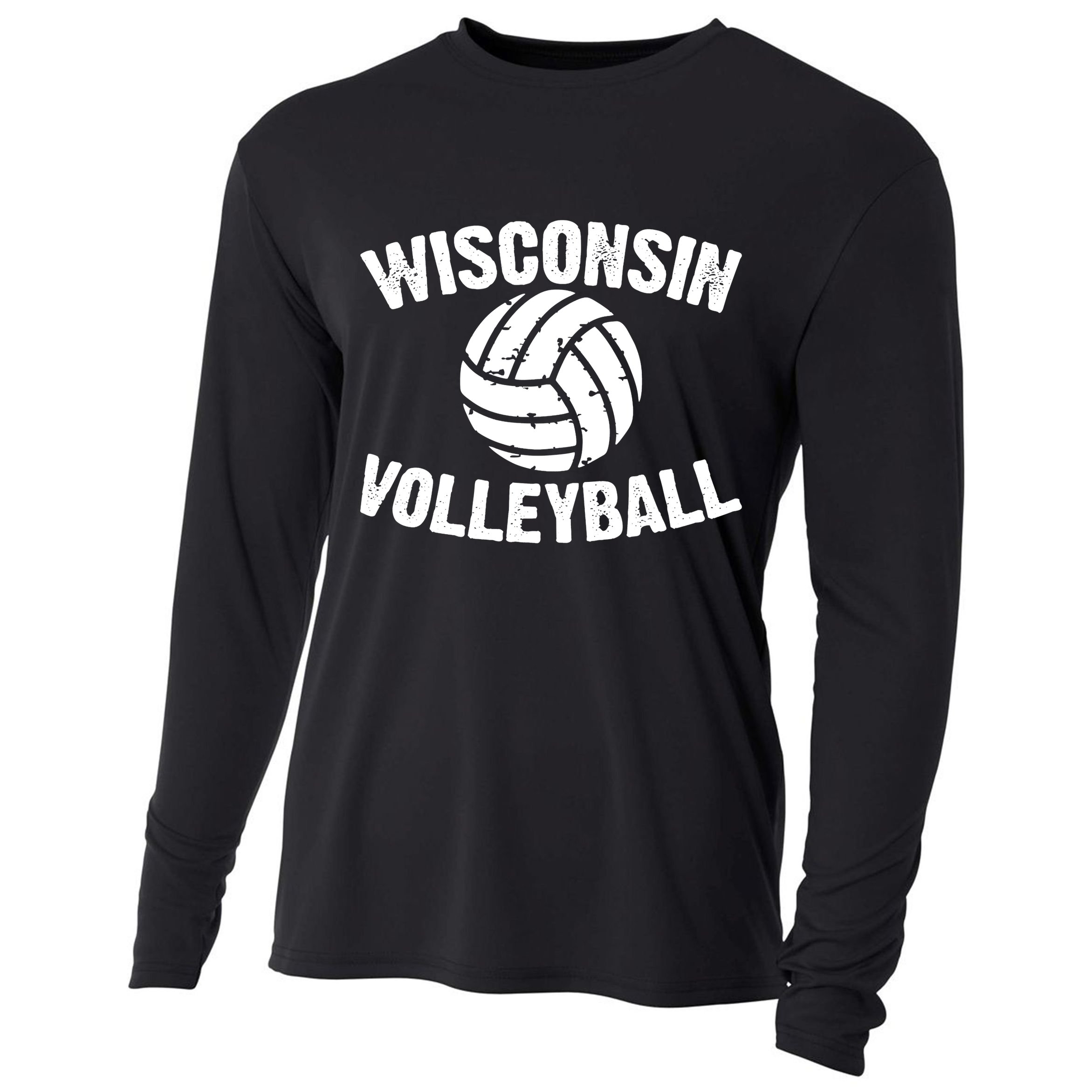 Wisconsin Volleyball Classic Style Vintage Distressed Cooling Performance Long Sleeve Crew