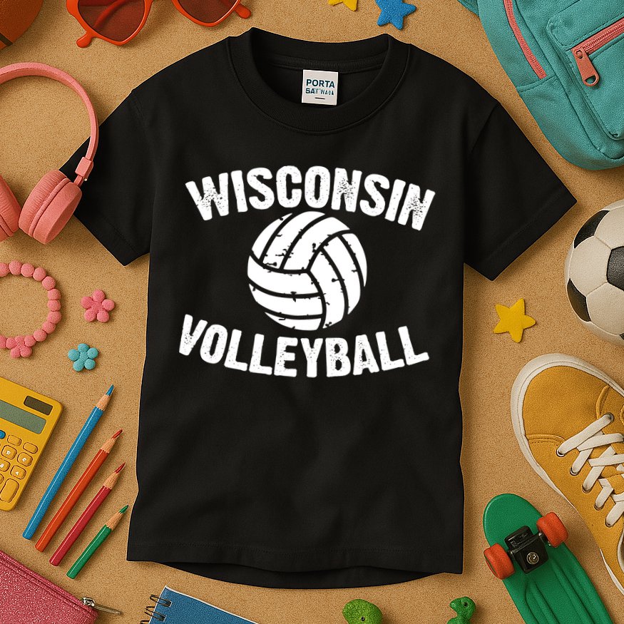 Wisconsin Volleyball Classic Style Vintage Distressed Kids T-Shirt