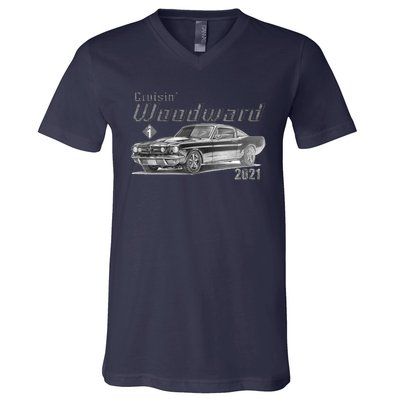 Woodward Vintage Classic Cruisin M1 Car Cruise V-Neck T-Shirt