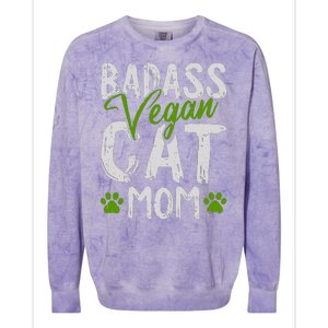 Womens Vegan Cat Mom MothersDay Badass Mama Paw Print Kitten Lover Colorblast Crewneck Sweatshirt