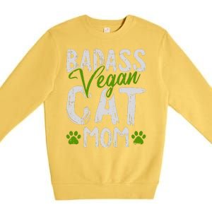 Womens Vegan Cat Mom MothersDay Badass Mama Paw Print Kitten Lover Premium Crewneck Sweatshirt