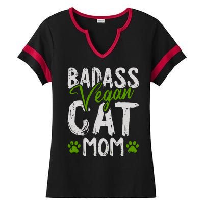 Womens Vegan Cat Mom MothersDay Badass Mama Paw Print Kitten Lover Ladies Halftime Notch Neck Tee