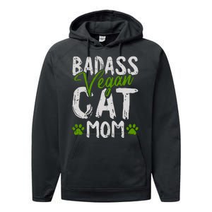 Womens Vegan Cat Mom MothersDay Badass Mama Paw Print Kitten Lover Performance Fleece Hoodie