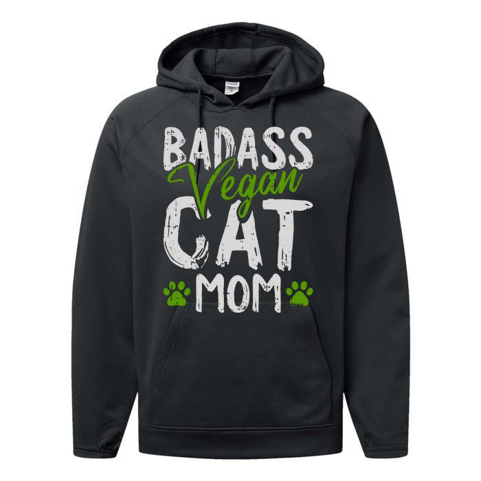 Womens Vegan Cat Mom MothersDay Badass Mama Paw Print Kitten Lover Performance Fleece Hoodie