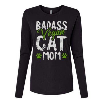 Womens Vegan Cat Mom MothersDay Badass Mama Paw Print Kitten Lover Womens Cotton Relaxed Long Sleeve T-Shirt