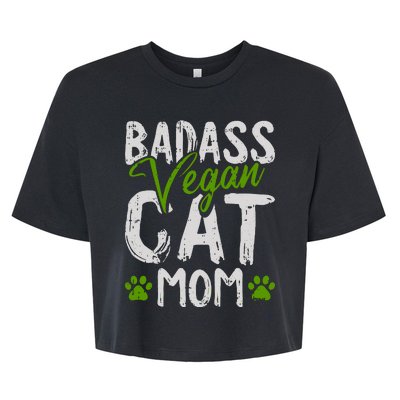 Womens Vegan Cat Mom MothersDay Badass Mama Paw Print Kitten Lover Bella+Canvas Jersey Crop Tee