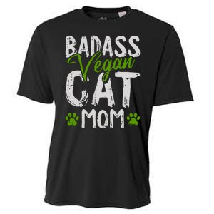 Womens Vegan Cat Mom MothersDay Badass Mama Paw Print Kitten Lover Cooling Performance Crew T-Shirt