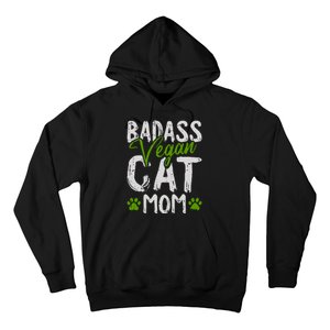 Womens Vegan Cat Mom MothersDay Badass Mama Paw Print Kitten Lover Hoodie