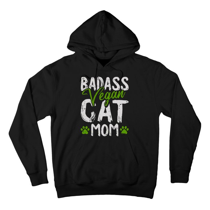 Womens Vegan Cat Mom MothersDay Badass Mama Paw Print Kitten Lover Hoodie