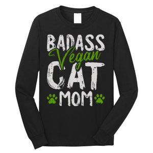 Womens Vegan Cat Mom MothersDay Badass Mama Paw Print Kitten Lover Long Sleeve Shirt