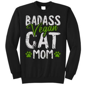 Womens Vegan Cat Mom MothersDay Badass Mama Paw Print Kitten Lover Sweatshirt