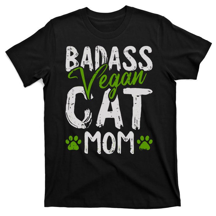 Womens Vegan Cat Mom MothersDay Badass Mama Paw Print Kitten Lover T-Shirt