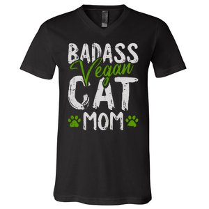 Womens Vegan Cat Mom MothersDay Badass Mama Paw Print Kitten Lover V-Neck T-Shirt