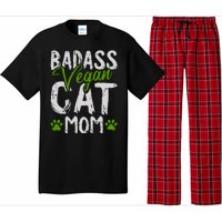 Womens Vegan Cat Mom MothersDay Badass Mama Paw Print Kitten Lover Pajama Set