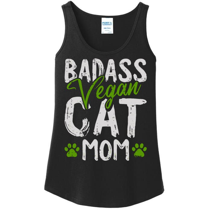 Womens Vegan Cat Mom MothersDay Badass Mama Paw Print Kitten Lover Ladies Essential Tank