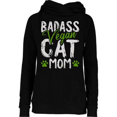 Womens Vegan Cat Mom MothersDay Badass Mama Paw Print Kitten Lover Womens Funnel Neck Pullover Hood