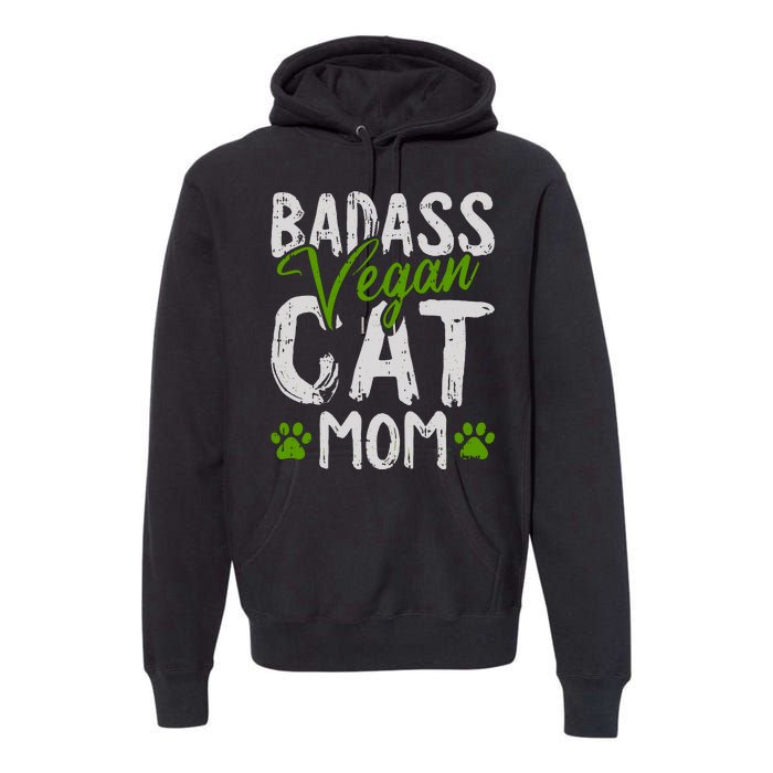 Womens Vegan Cat Mom MothersDay Badass Mama Paw Print Kitten Lover Premium Hoodie