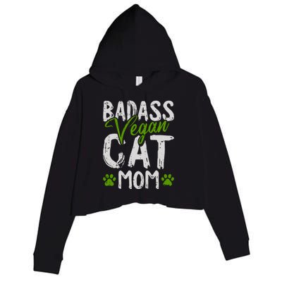 Womens Vegan Cat Mom MothersDay Badass Mama Paw Print Kitten Lover Crop Fleece Hoodie